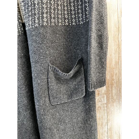J. Jill Newbury Longline Cardigan Woemens S Gray Red Fair Isle Wool Blend Topper - Picture 4 of 7